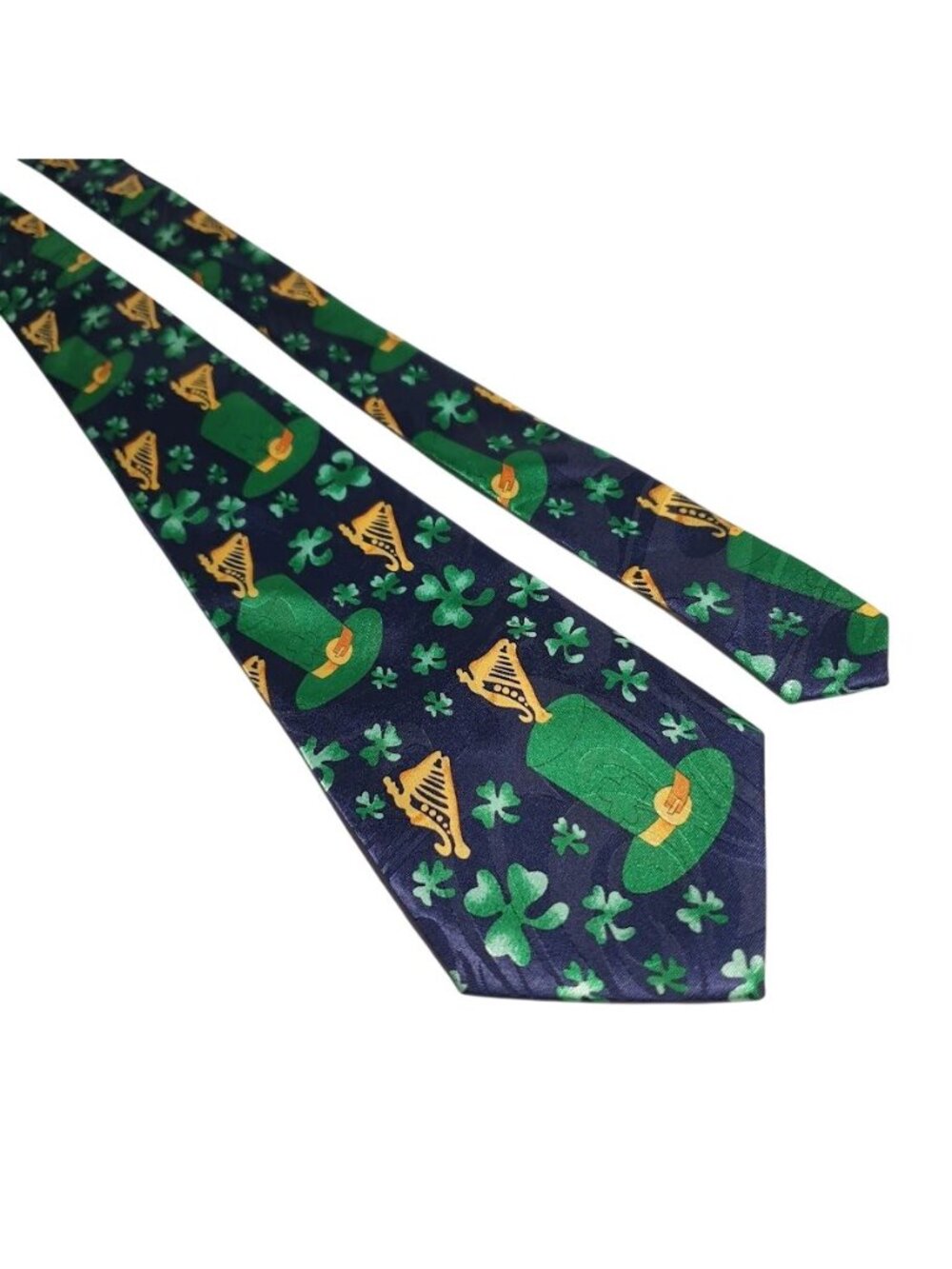 Fratello Handmade Mens St Patricks Day Tie Green Shamrocks Harps Navy Party
